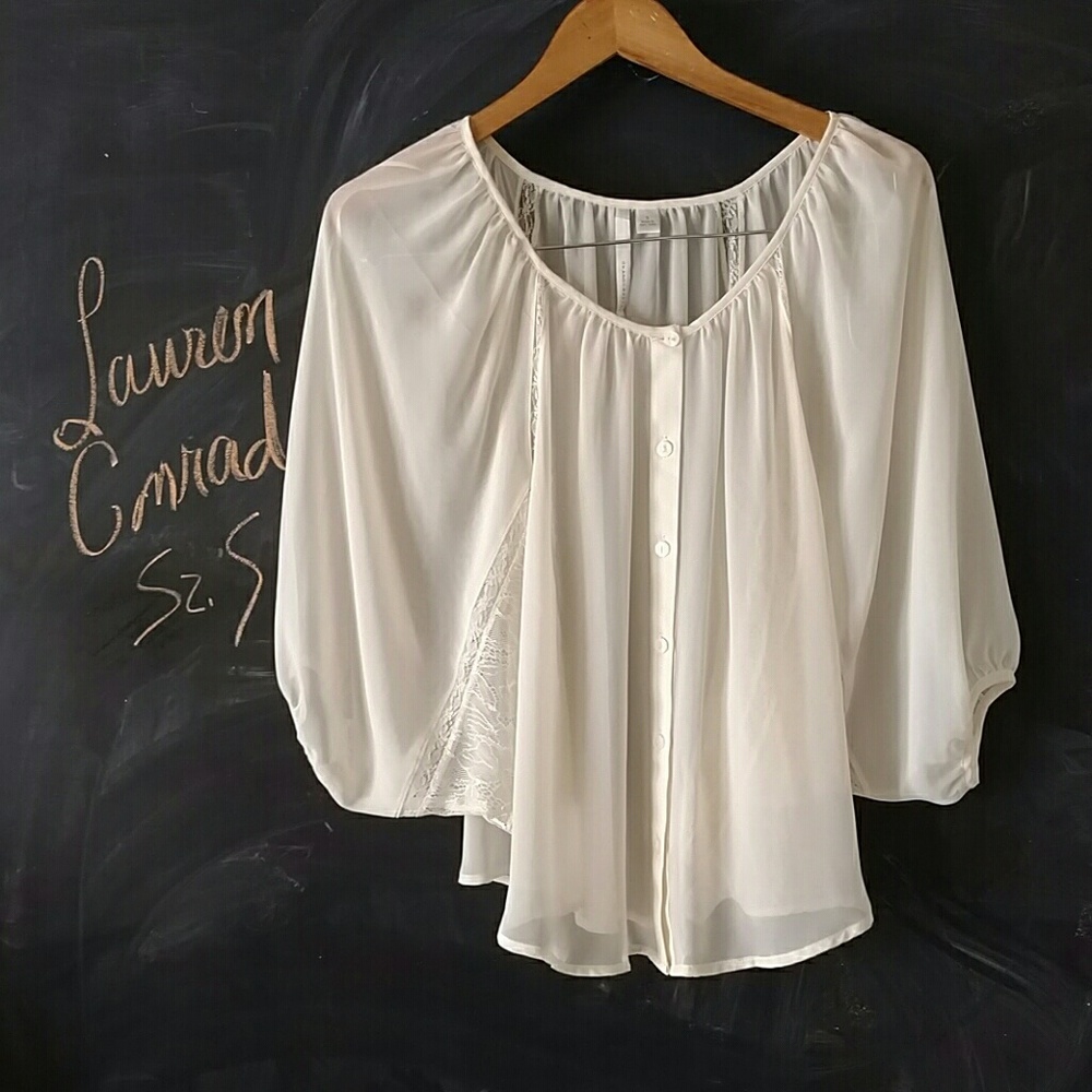 Lauren Conrad Sheer Lace Butterfly Top Sz S
